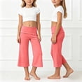 thumbnail image 2 of LPKRT Girls Soft Capri Flared Pants High Waist Solid Color Cropped Wide Leg Pants Stretch Comfort Yoga Pants Rose Gold 11-12 Years, 2 of 4