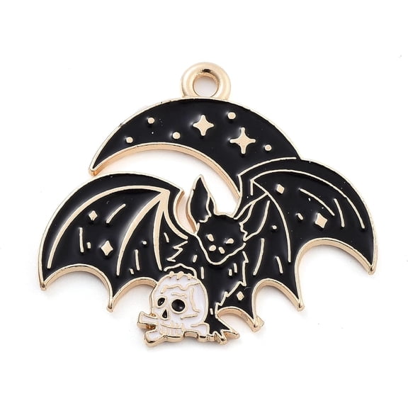 2pcs Alloy Enamel Pendants Light golden Bat Charm Moon 24x28x1mm Hole: 1.5mm