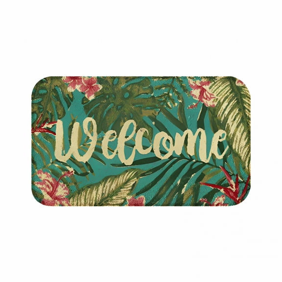 DERONA Monstera Palm Leaf Door Mat,15.7X23.6 Inches Tropical Camouflage Gray Welcome Doormat Decorative Home Floor Mat,Non Slip Rubber Back And Strong Water Absorption Entrance Decor