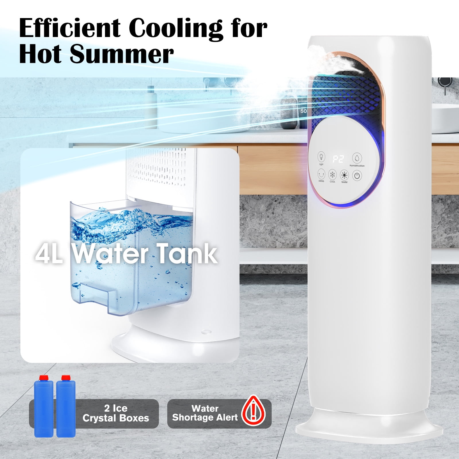 Advwin 4-in-1 Portable Air Conditioner & Space Heater Combo with Humidifier, Evaporative Cooler & Tower Fan for Home, Remote, 1 Gal Water Tank, 2 Ice Packs, Timer (White)