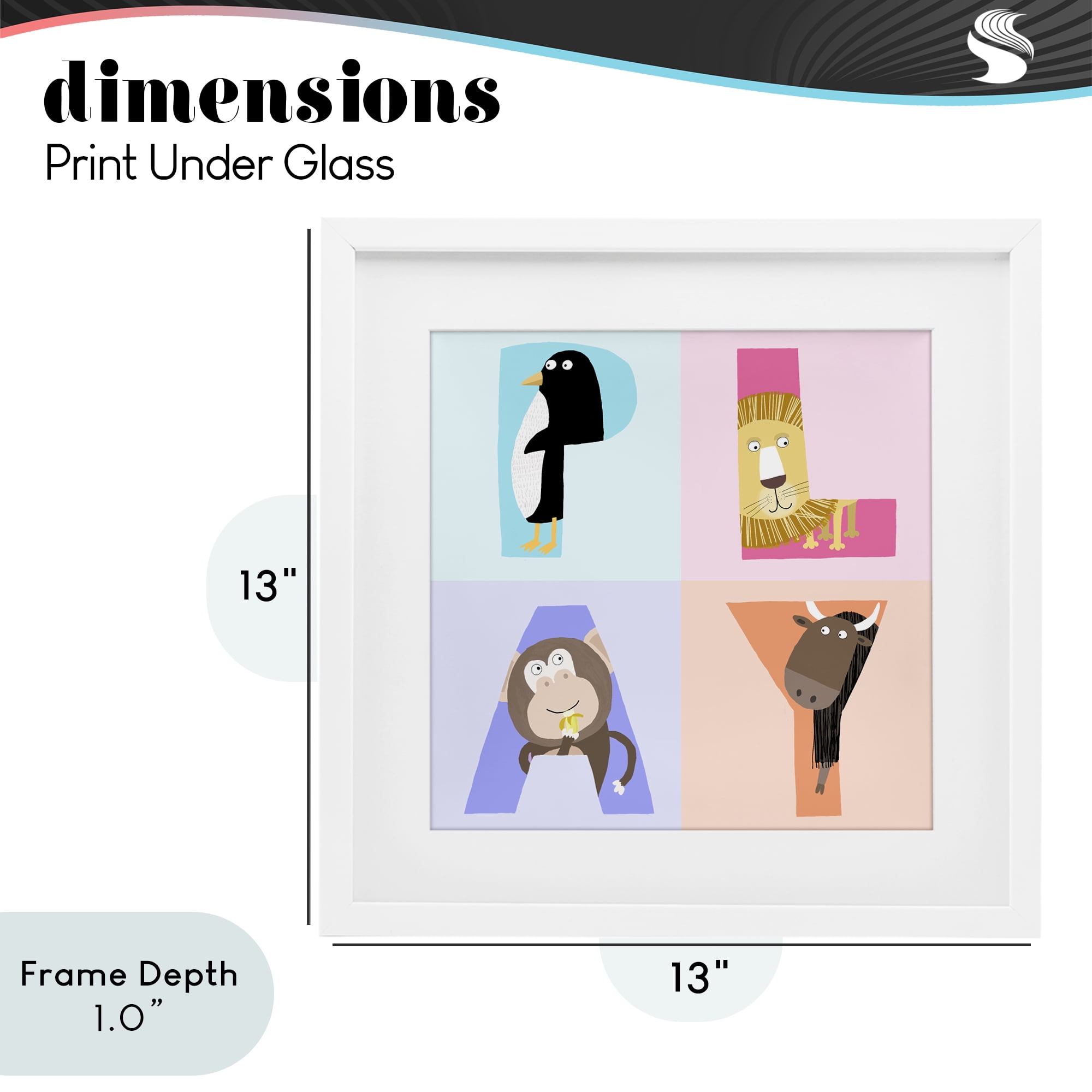 Stupell Industries Play Letters Squares with Animals White Framed Print Under Glass, design by Carla Daly
