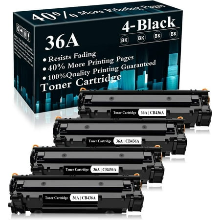 4 Black 36A | CB436A Toner Cartridge Replacement for HP M1522n MFP M1523nf MFP M1120 MFP P1505 P150n Printer What Item Will You Order? Listed Product Compatible Cartridge 36A Toner Cartridge 36A | CB436A Black (40% More Pages Yield) Used for HP M1522n MFP M1523nf MFP M1120 MFP P1505 P150n Printer (4-Pack) What Will You Get in the Package? Package Content 4-Pack Compatible CB436A Printer Toner Cartridge Black What Printer Models Does this CB436A Printer Toner Cartridge Work with? Use with Following Printers HP M1522n MFP M1523nf MFP M1120 MFP HP P1505 P150n What Printing Quality Will You Get? Use spherical toner with low melting-point  creating high-quality printouts  printing results last for years without fading  excellent for hospitals  schools  government  trading companies  finance companies and more scenarios. What Warranty Will You Get from Us? Easy-to-Contact-Us for Warranty If Item defective  guaranteed money back; reach us via: 1. “Order List” -> Click “Contact Seller”. 2. Click the store name link under “Add to Cart”-> Click ‘Ask a question’.