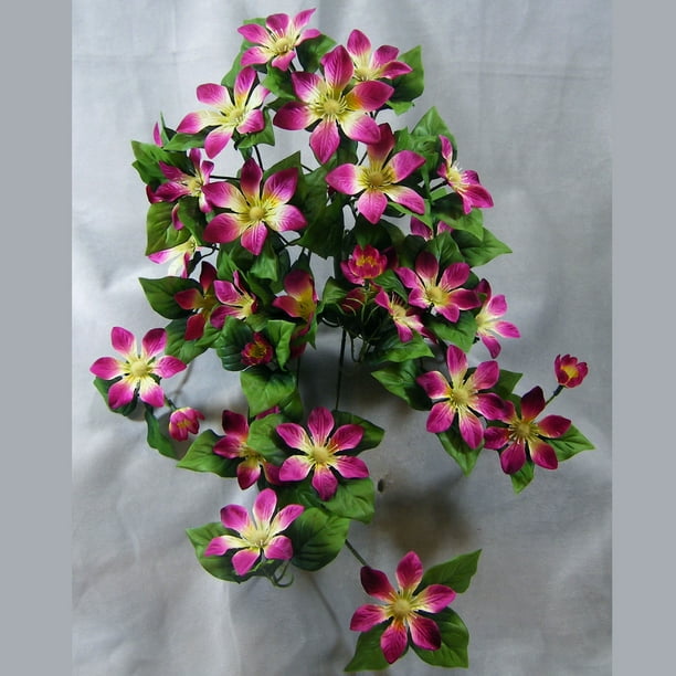 1 Pc, Artificial Fuchsia Clematis Hanging Vine Bush Boasts 14 Stems