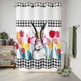 thumbnail image 6 of No Hook Shower Curtain, Spring Easter Shower Curtains for Bathroom with See Through Top Window, Colorful Flowers Tulips Bunny Lattice Waterproof & Washable Bath Curtain Extra Long 72"x96", 6 of 9