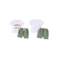 thumbnail image 2 of vera natura Toddler Boys Summer Outfits Letter Print Short Sleeves T-Shirt and Elastic Shorts for 2 Piece Vacation Clothes Set, 2 of 9