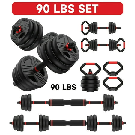 20-90LB 4-in-1 Adjustable Dumbbell Set - Converts to Barbell, Kettlebell & Push-up Bars, Home Gym Equipment for Men/Women, Best Halloween/Christmas Gift for Yoga Lovers