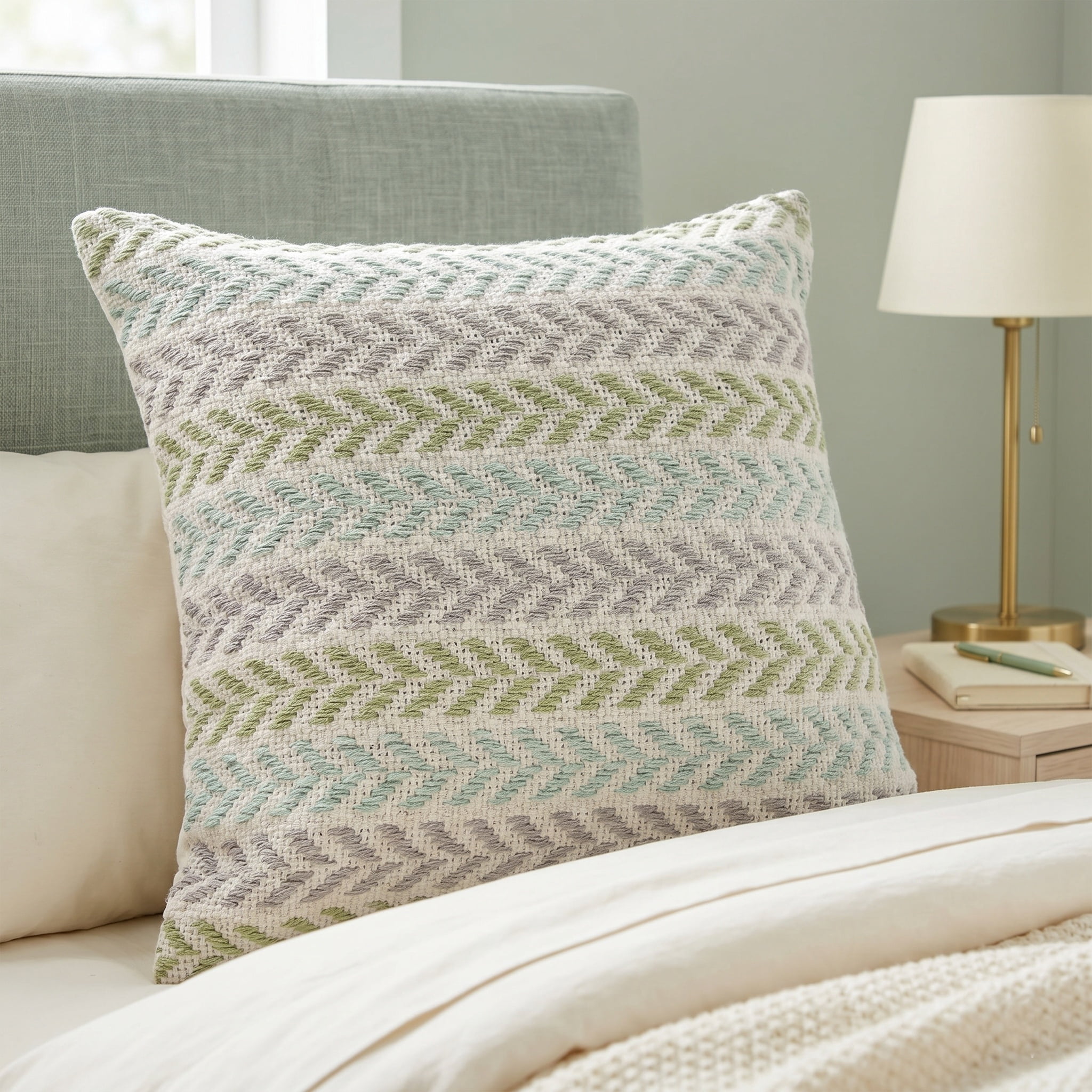 Harlow Hill Ariya Green/Purple Chevron Cotton Adult Decorative Throw Pillow, 18" x 18"