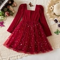thumbnail image 6 of Girls Spring Summer Floral Dress Party Dress Long Sleeve Tutu With Bow Star Sequins Formal Holiday Pageant Gown Elegant Casual Dresses 5-6 Years, 6 of 8