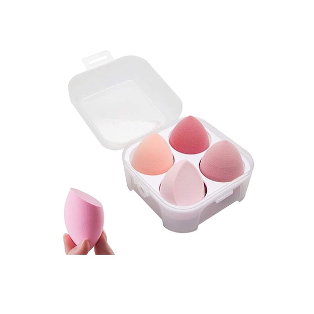 Rewera - Juego de 4 esponjas de maquillaje para uso en seco y húmedo, esponja para mezclar base de maquillaje líquida, en crema y en polvo, con estuche para esponja con forma de huevo