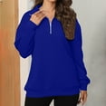 thumbnail image 2 of CheerKidz Women's Solid Color Zipper V-neck Long Sleeved Loose Casual Hoodless Sweatshirt Fashion Solid Color Pullover Tops(Blue,L), 2 of 8
