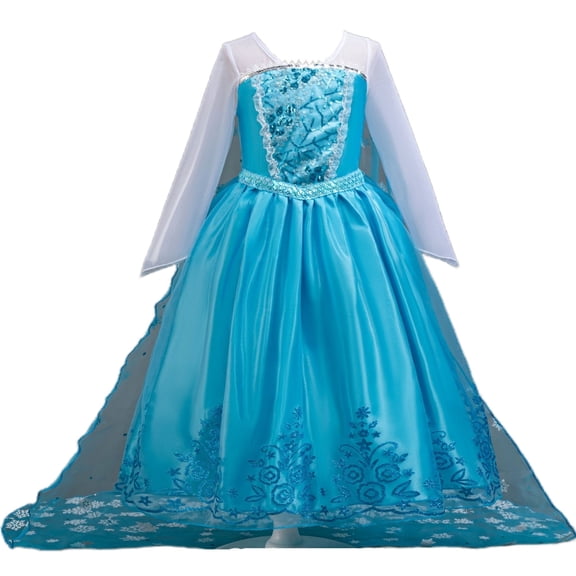LOEL Girls Princess Dress Christmas Birthday Party Queen Dress up for Toddler Long Sleeve Sequin Blue Fancy Outfit