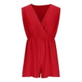 thumbnail image 5 of Fancifize Women V Neck Jumpsuit Sleeveless Dressy Romper Tie Waist Summer Night Out Outfit with Pockets L,Red, 5 of 8