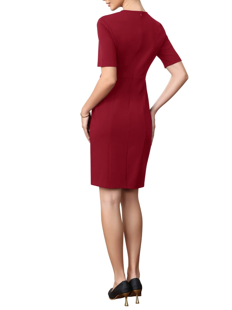 dark red casual dress INSPIRE CHIC Sheath Pencil for Women's Square Neck Short Sleeve Work Business Cocktail Dresses S sticker:new-arrival:2026-01-05:2026-01-12 Gala makeup looks black Color:Black With Off White Pair it effortlessly with Women's dresses
