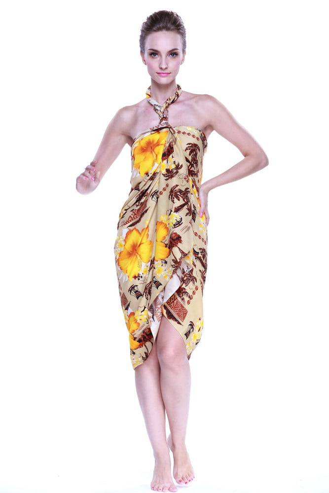 Aloha Fashion's Women's Hawaiian Tropical Sarong Pareo in Hibiscus Palm ...