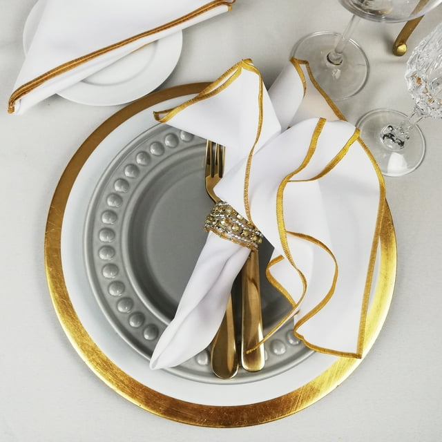 Eiden Linen, Gold Collection, Set of 6, Cloth Napkins, White with Gold Trim