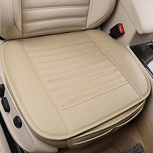 Non-Slip Bottom & Storage Pockets Premium PU Leather Car Seat Cover Fit 95% of Vehicles 21.26 x 18.90-2 Piece Beige Car Front Seat Cushion Cover Pad Mat Protector Filling Bamboo Charcoal
