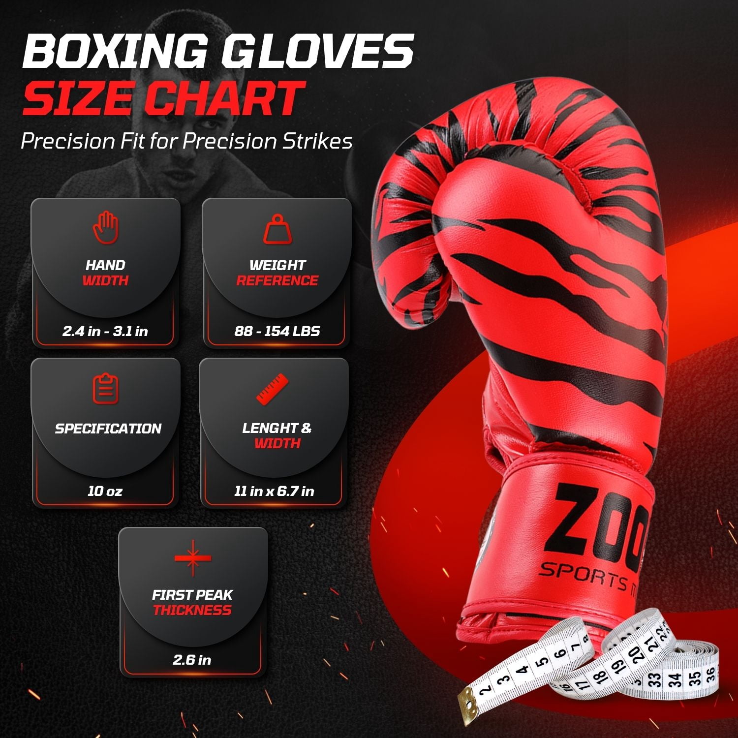 10 oz Boxing Gloves for Men, Youth, and Women, Tiger Boxing Gloves Punching Bag Gloves 10oz Ounce for KickBoxing, MMA, Muay Thai, Training, Sparing, Bagwork with Wrist Wrap