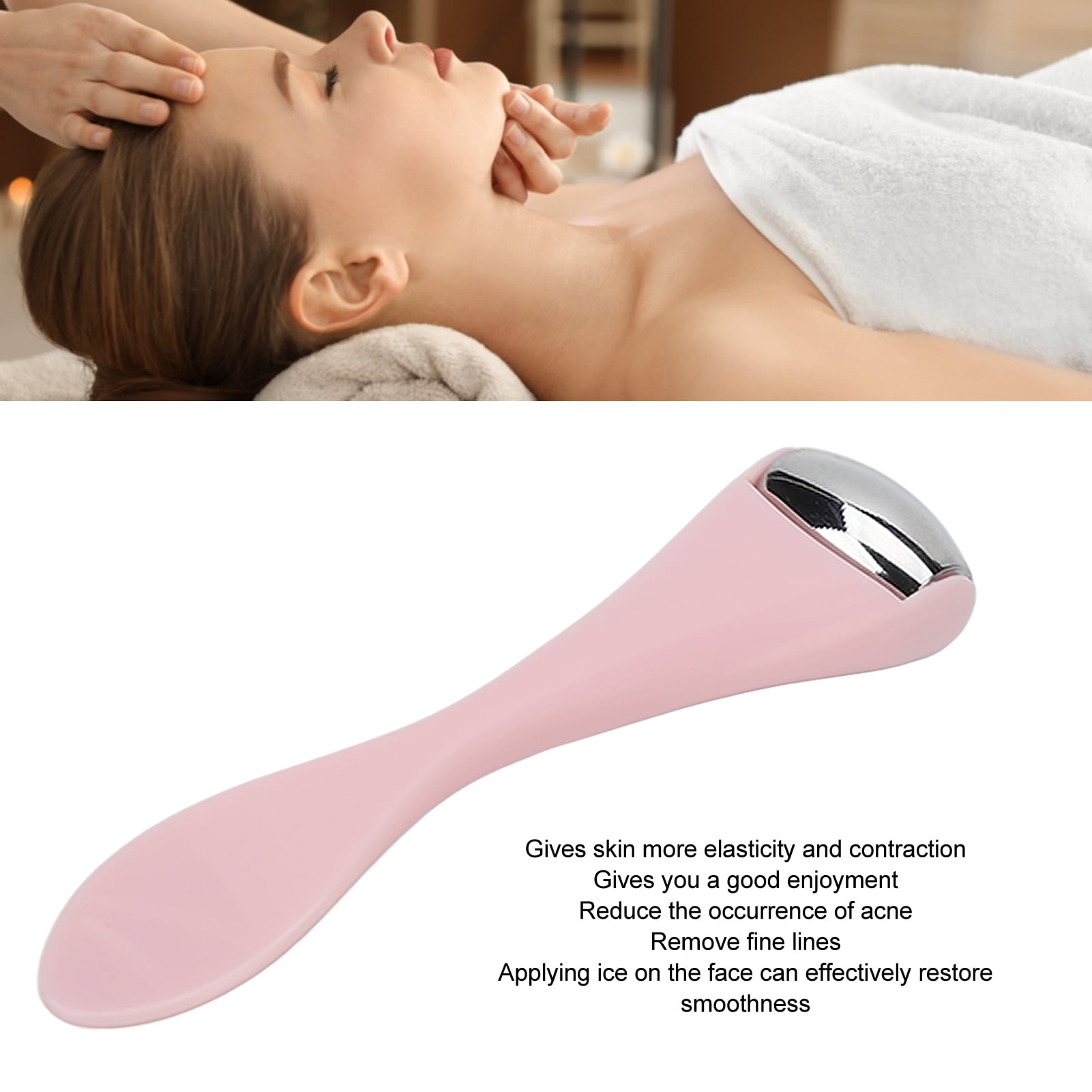 BOKYAN Mini Eye Roller Facial Massager Stainless Steel Alloy Ball Reusable Skin Care Tool for Relieving Wrinkles Puffiness Pores and Pain Relief, Pink Manual Device (4.72 inches / 12 cm)