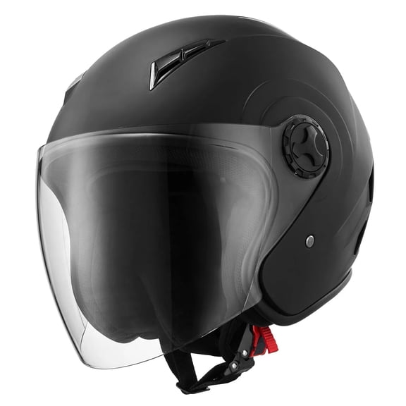 Motorcycle Helmet, 3/4 Open Face, Adult Motocross Dirt Bike Helmet with Clear Visor, Comfortable Motorbike Racing Street with Detachable Liner for Men & Women, DOT Approved, (Matte Black, L)