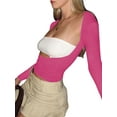 thumbnail image 4 of Wangsaura Women Trendy T-Shirt, Solid Color Long Sleeve Cutout Open Back Tops, 4 of 9