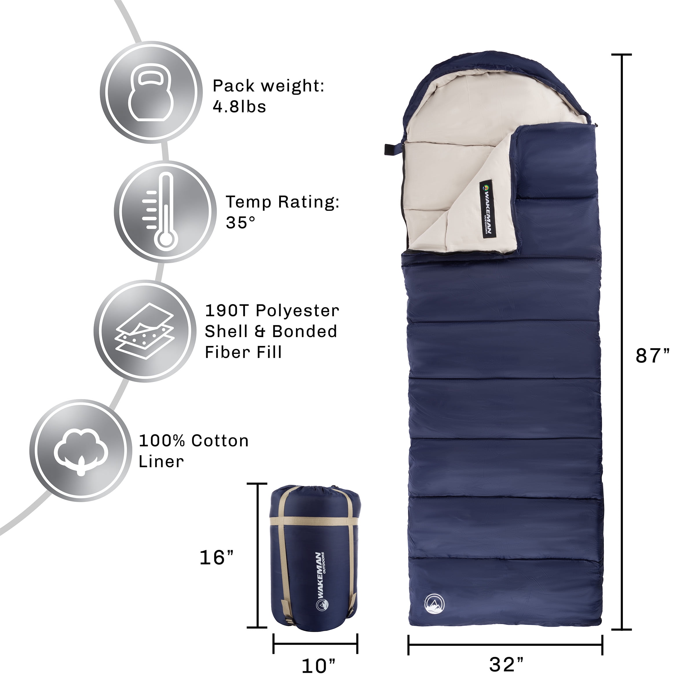 Wakeman 35F Semi-rectangular Sleeping Bag