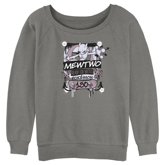Junior's Pokemon Mewtwo Ready for Battle  Sweatshirt Gray Heather Large