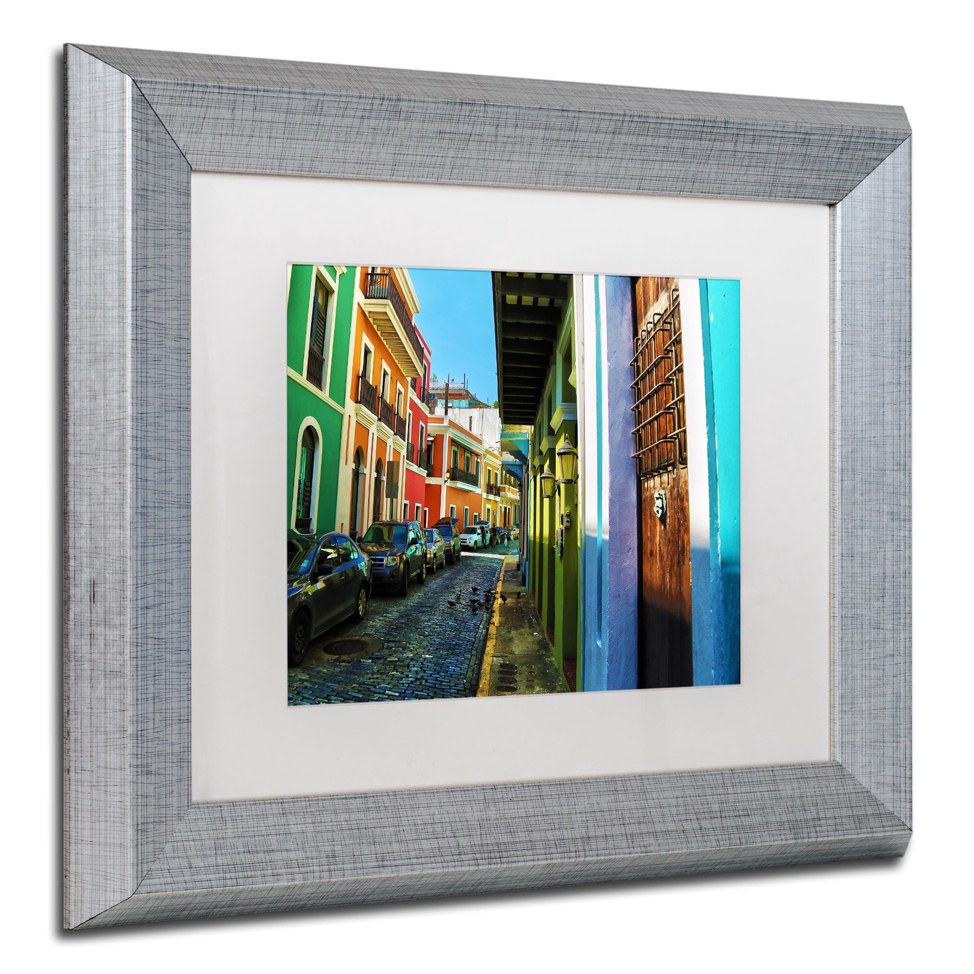 Trademark Fine Art "Old San Juan 11" Canvas Art by CATeyes, White Matte, Silver Frame