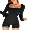 thumbnail image 1 of Combinaisons de Broderie pour Femmes Manches Longues Slim Bodycon Short Romper, 1 of 6