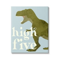 Stupell Industries High Five Roaring Dinosaur T-Rex Kids Typography Graphic Art Gallery Wrapped Canvas Print Wall Art, Design by Daphne Polselli