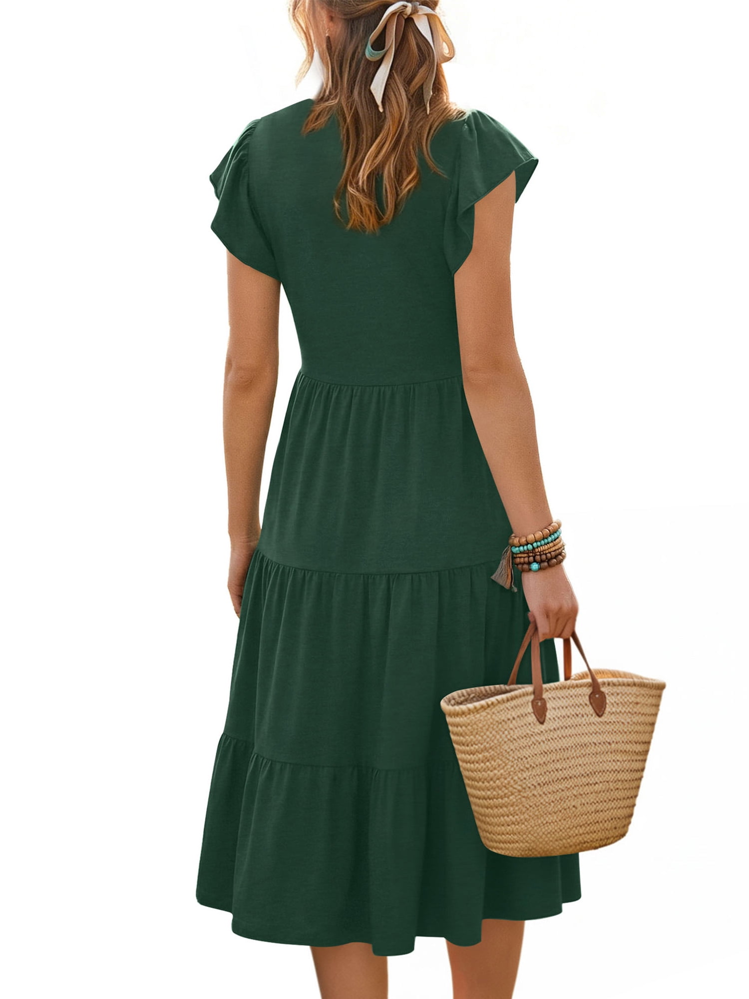 UVN Summer Dresses for Women Ruffle Sleeve V Neck Midi Dress Casual Beach  Sundress with Pockets - Walmart Business Supplies