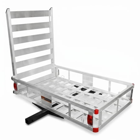 Tanfengu 500 lb Aluminum Hitch Cargo Carrier, 50" Wide Folding Ramp Basket with Side Rails & Tie-Down Points, Heavy Duty tow truck with Reflectors for Class III/IV SUV Truck