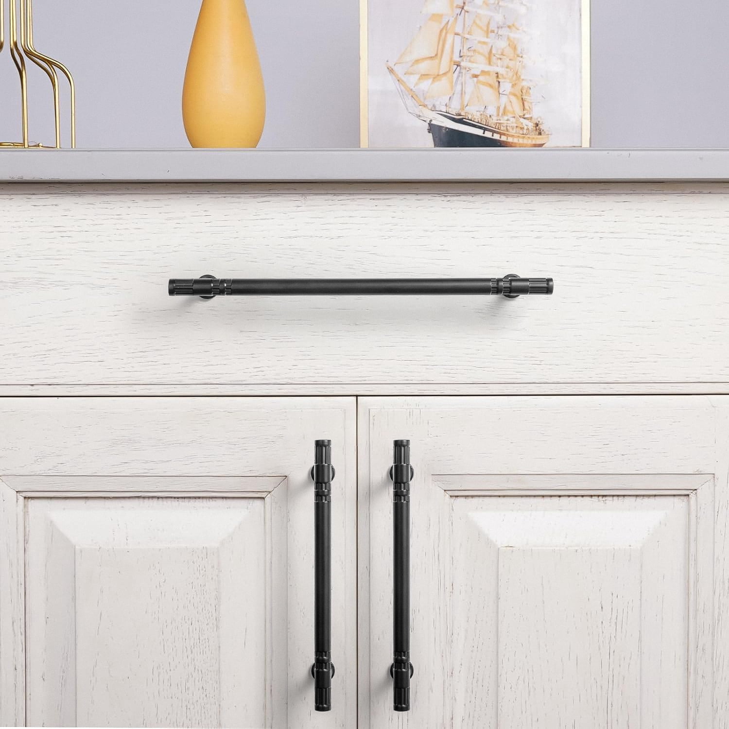 Goo-Ki Matte Black Cabinet Handles of 7.6''(192mm) Hole Center, Zinc Alloy Cabinet Pulls for Drawer,Dresser,Cupboard Wardrobe Cabinet,6 Pack
