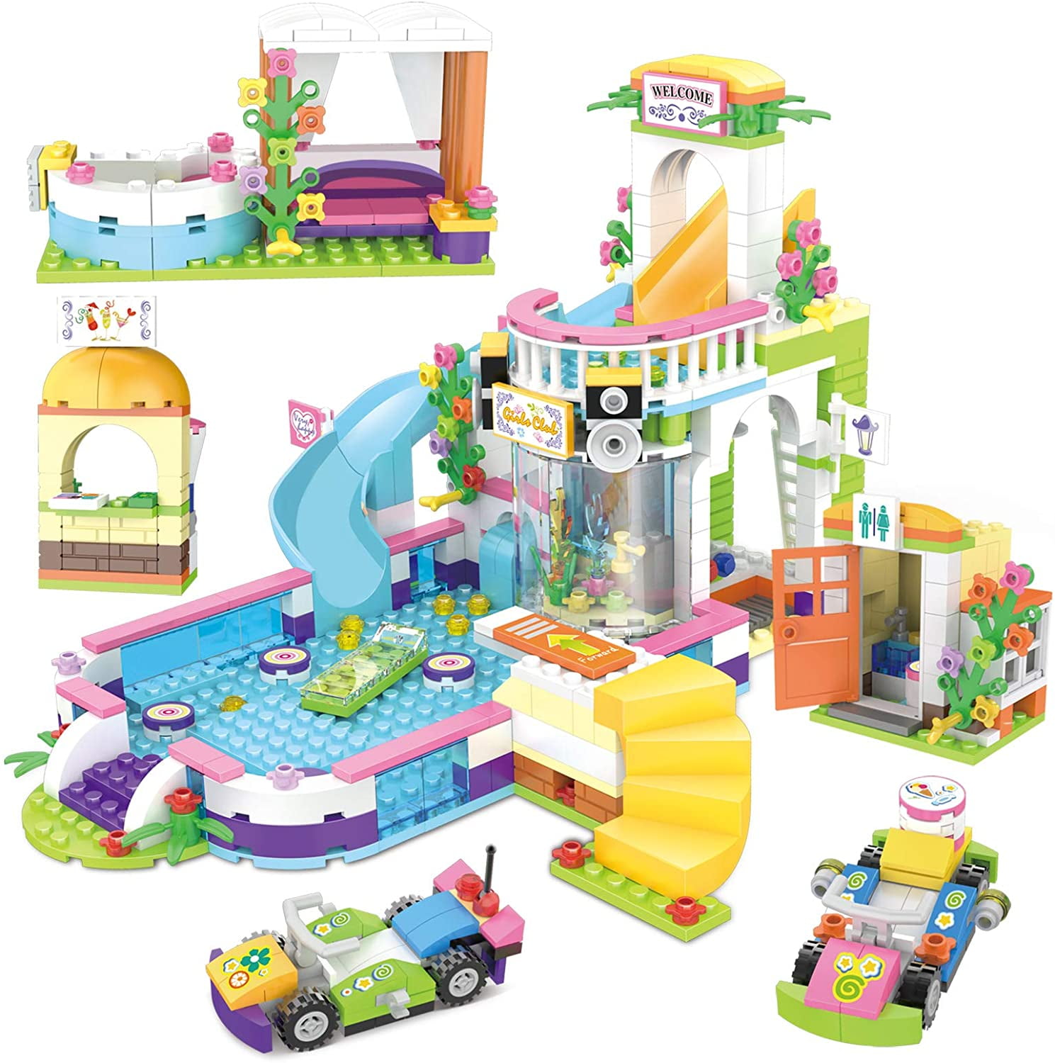 727 Pieces Kith Summer Swimming Pool Party Building Blocks Set