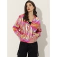 thumbnail image 3 of Disfraz de navidad para mujer, brillante, holográfico, de manga larga, con cremallera, chaqueta metálica con capucha Rosa Claro M, 3 of 5