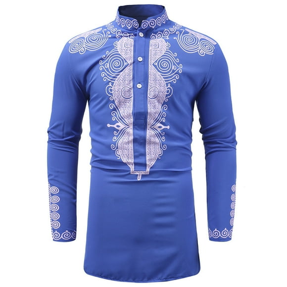 TIHLMK Men's Automne Hiver Luxe Africain Imprimé Long Sleeve Dashiki Chemise Top Blouse