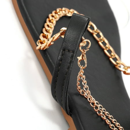 

Cathalem Cute Sandals for Women Summer Ladies Solid Flat Strap Women s Shoes Sandals Summer Chain Buckle Women Slide Sandals Black 10