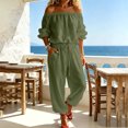 thumbnail image 2 of Jerdar Womens 2 Piece Outfits Off Shoulder Tops Wide Leg Pants Drawstring Waist Side Pockets Vacation Travel Casual Lounge Streetwear XXL, 2 of 8