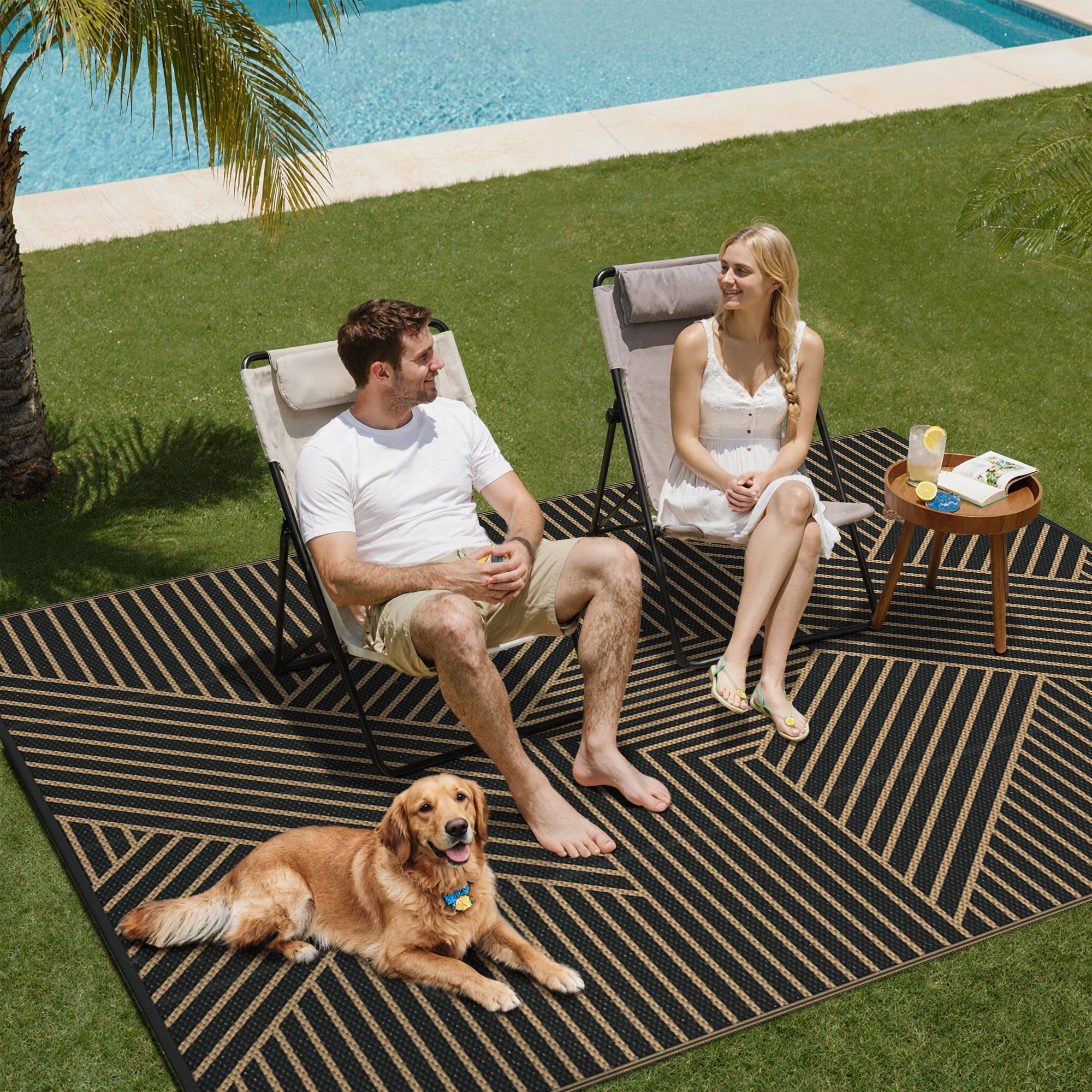 KUETH 6'x 9'Outdoor Plastic Rug Foldable Waterproof UV Resistant Outdoor Patio Geometric RV Deck Rug