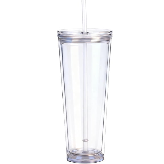 BAKER DEPOT 24oz Tumbler with Lid and Straw Leak Proof and Double Wall Insulated Reusable Plastic Cups Travel Reusable Iced Coffee Cup (Transparent)