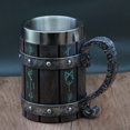 thumbnail image 2 of Medieval Norse Viking Oak Wooden Beer Mug Stein with Stainless Steel Liner,Nordic Viking Runes Coffee Drink Cup for Men and Father’s Day Gift 550ml, 2 of 6