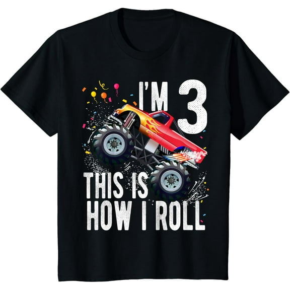 3 Year Old Shirt 3rd Birthday Boy Monster Truck Car T-Shirt