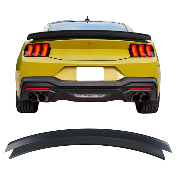 Ikon Motorsports Duckbill Highkick Rear Trunk Deck Lid Spoiler Wing Lip For 2024-2025 Ford Mustang S650 7th Gen ABS Plastic R Style Unpainted Black