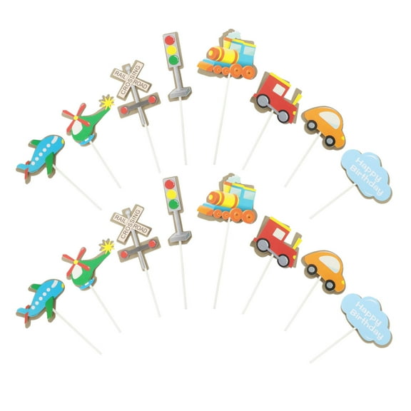 KALLORY  32 PCS Plane Decorations Travel Tools Card Insert Train Cake Toppers