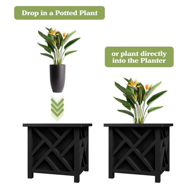 Pure Garden Outdoor Lattice Planter Box, 15.5" Black photo 3