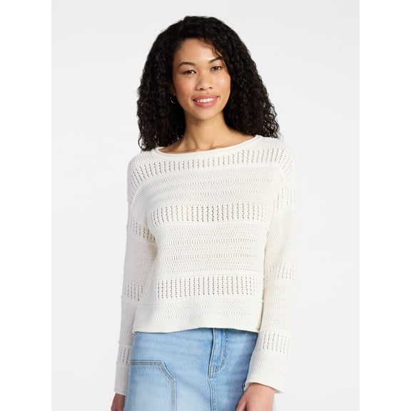 No Boundaries Boat Neck Pullover Sweater, Midweight, Women's XXS-XXL