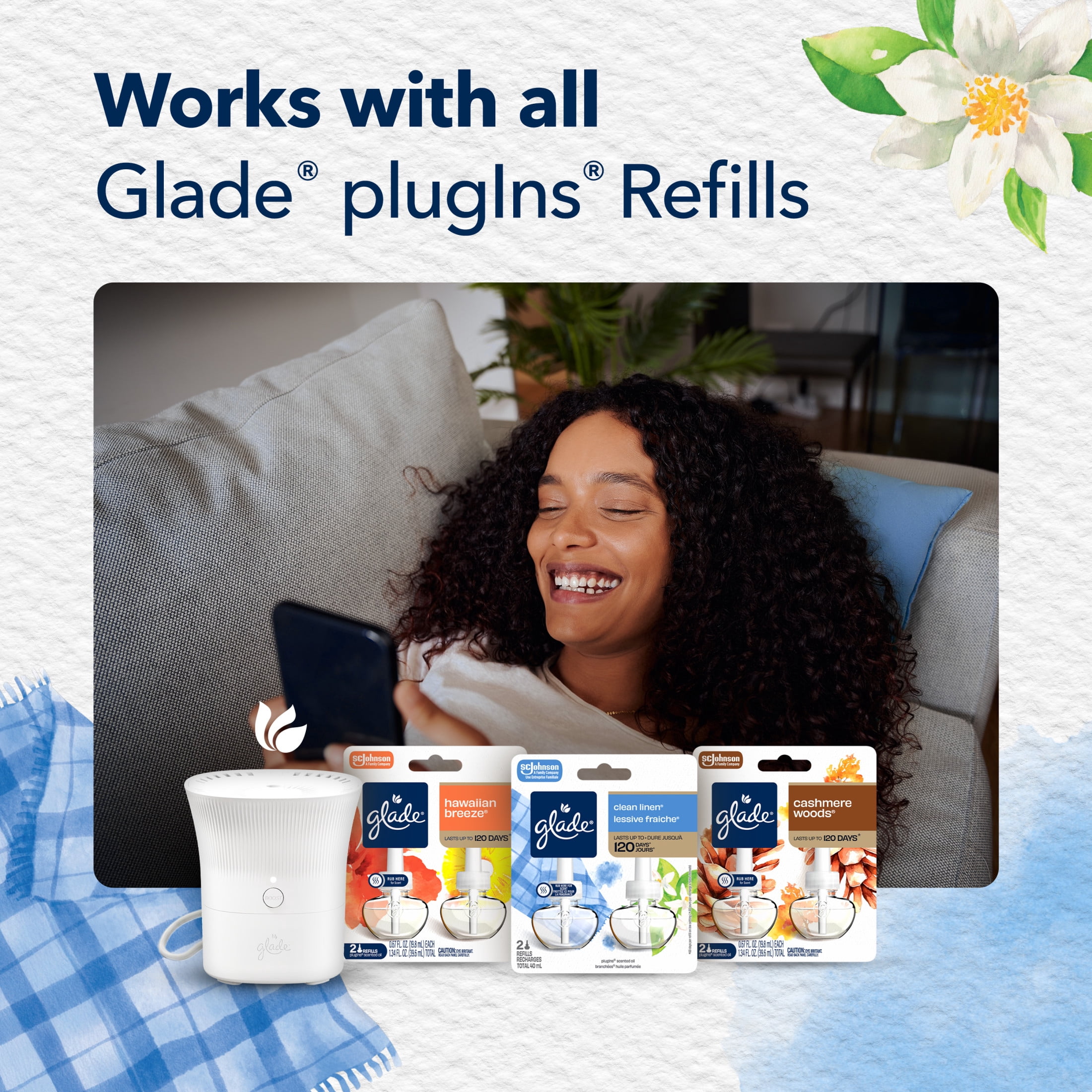 Glade® Scent Flow PlugIns® Air Freshener Starter Kit, Clean Linen, 1 Device + 1 Refill, 0.67 fl oz