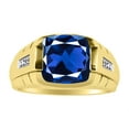 thumbnail image 1 of RYLOS Cushion Shape Checker Top 12MM Sapphire Color Stone & Diamonds Set in Yellow Gold Plated Silver Size 12, 1 of 6