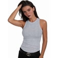thumbnail image 4 of Women'S Sleeveless Racerback High Neck Casual Basic Ribbed Fitted Tank Top Flower Gray L, 4 of 6