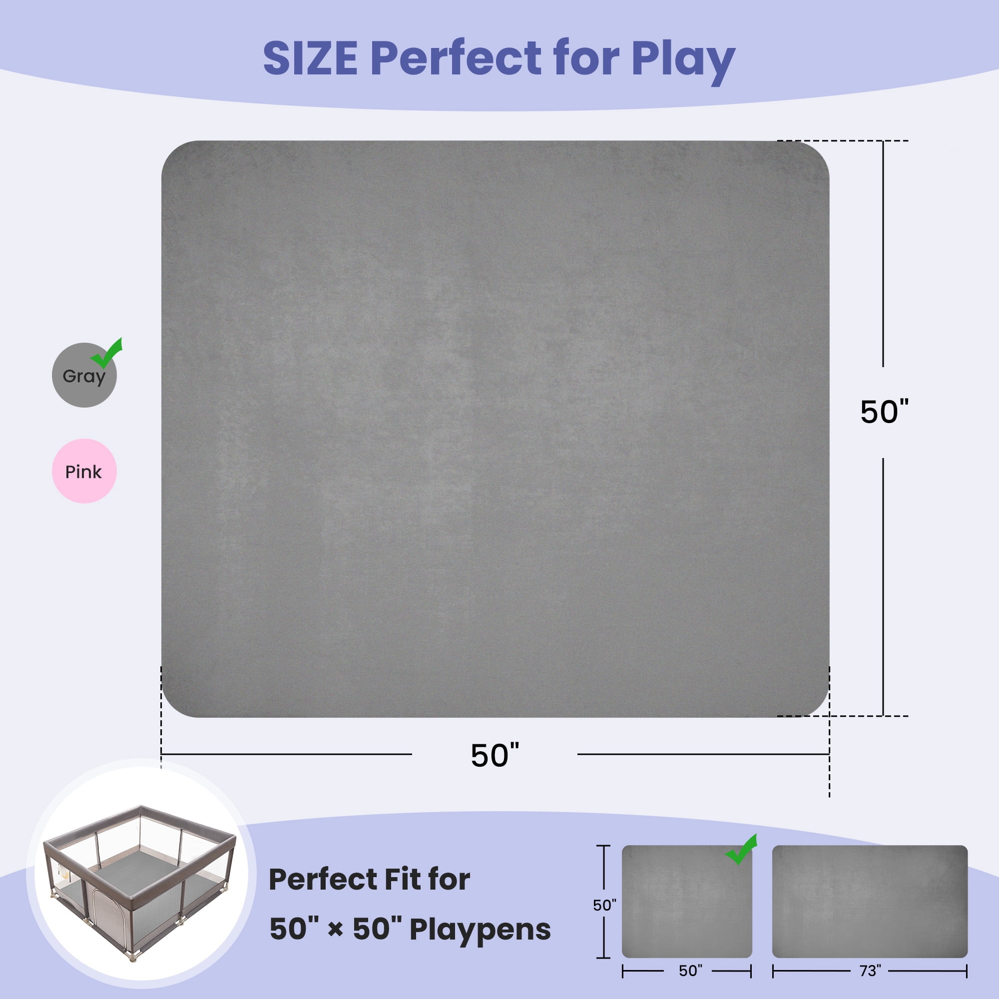 babyeap Baby Play Mat,50"x50" Playpen Mat,1.3" Extra Thick Crawling Mat for Floor Cushion,Removable Washable Cover Playmat for Babies Toddlers Infant,Gray