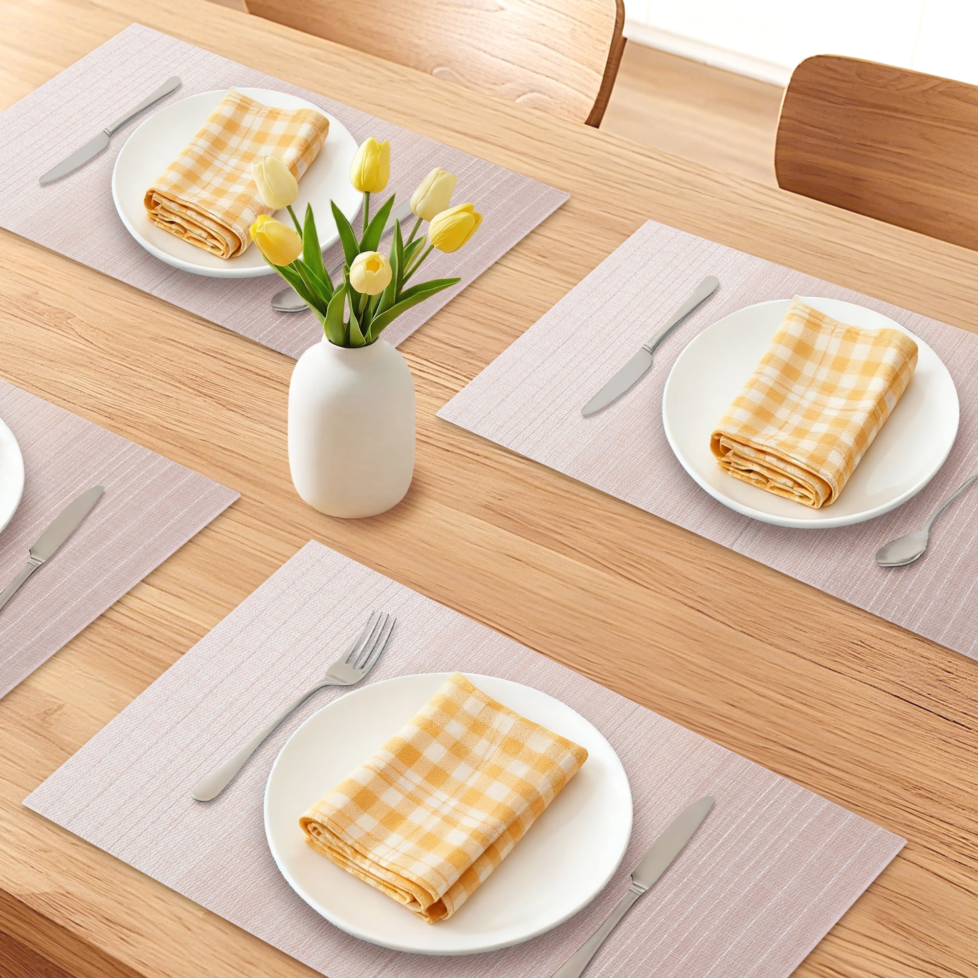 Unique Bargains Set of 6 Rectangle Placemats for Table Decor Beige 17.7x11.8inch